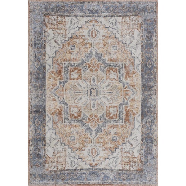 Hera 3 ft. X 10 ft. Blue, Light Blue, Off White Area Rug