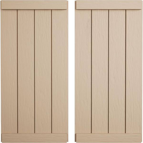 Ekena Millwork 22 in. x 54 in. Timberthane Polyurethane 4-Board Joined Board-n-Batten Rough Sawn Faux Wood Shutters, End Batten Pair