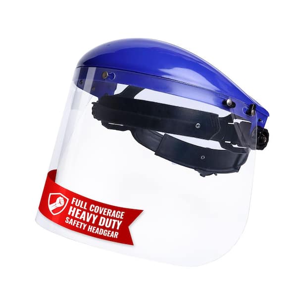 Blue, Safety Headgear with Clear Polycarbonate Face Shield, Replaceable sweatband, Ratchet suspension (1-Pack)