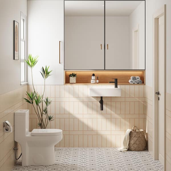 Right Hand White Ceramic Wall-Mounted Rectangle Vessel Sink Porcelain