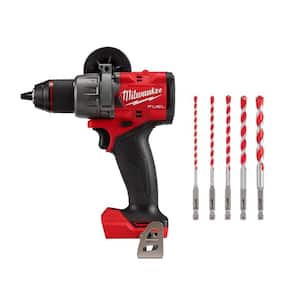 M18 FUEL 18V Lithium-Ion Brushless Cordless Hammer Drill (Tool-Only) W/SHOCKWAVE Carbide Hammer Drill Bit Set (5-Piece)