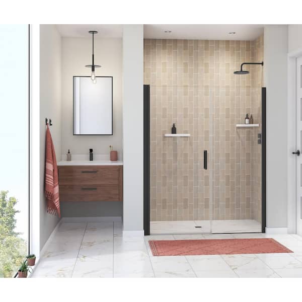 MAAX Manhattan 57 in. to 59 in. W in. x 68 in. H Frameless Pivot Shower Door with Clear Glass in Matte Black