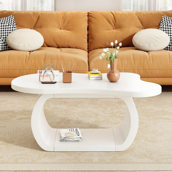 17.7 in. H x 39.30 in. L White Irregular Modern Cloud Specialty MDF Coffee Table for Living Room Bedroom Balcony