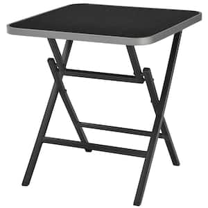 27.5 in. Black Folding Outdoor Bistro Table with Aluminum Frame and Tempered Glass Top