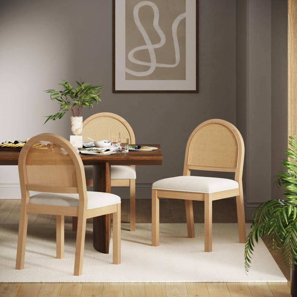 Cream Boucle and Warm Pine High Back Side Chair