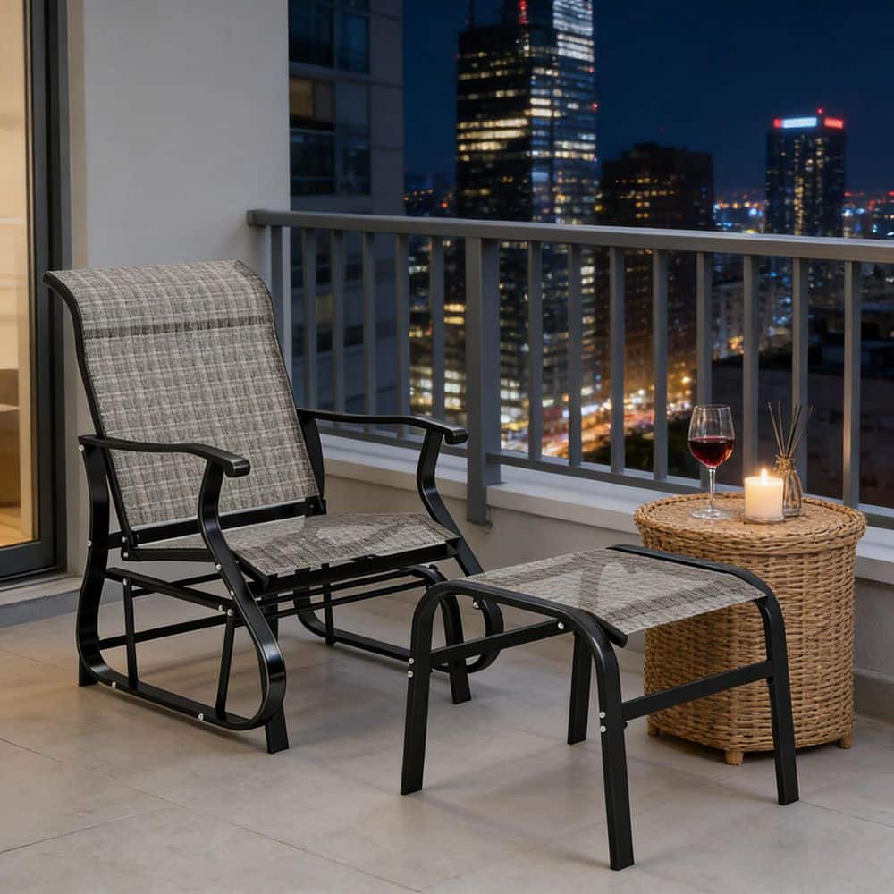 High Back Glider Chair Set with Ottoman 25.8 in. Black and Gray Steel and Breathable Mesh Outdoor Patio Furniture price history on PriceWatchPro