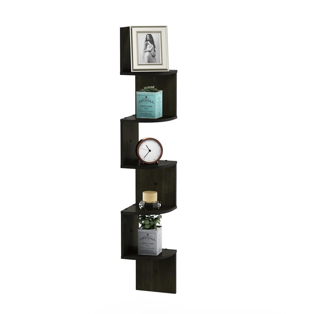 Espresso 5-Tier Floating Corner Wall Shelf