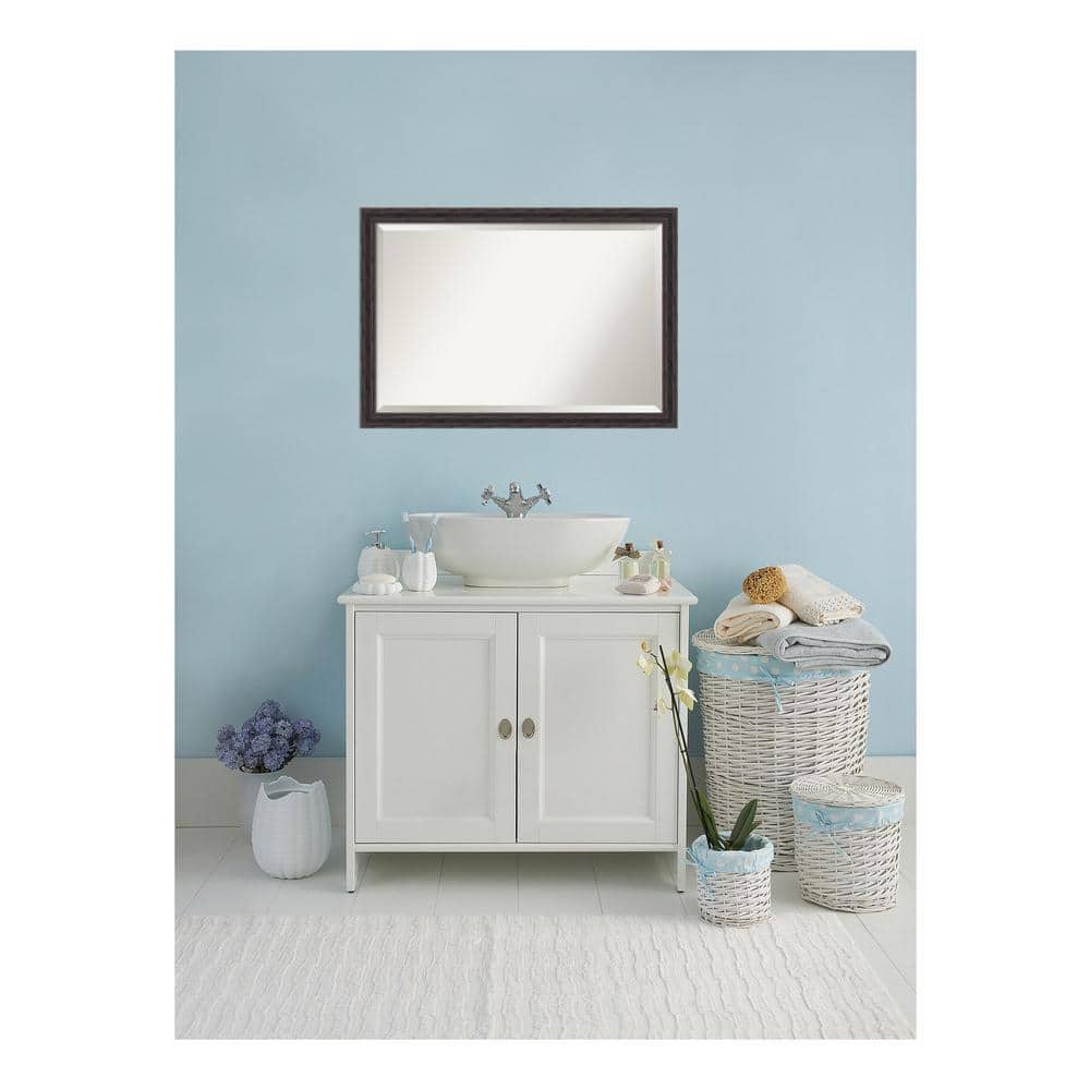 Rustic Pine Narrow 39.5 in. x 27.5 in. Beveled Rectangle Wood Framed Bathro