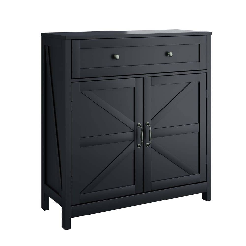 30 in. W x 12 in. D x 32.5 in. H Black Wood Linen Cabinet with Walnut Countertop, Drawer and 2 Doors for Bathroom price history on PriceWatchPro