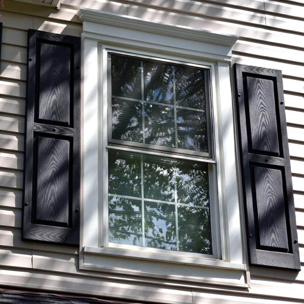 Black Vinyl Raised Panel Exterior Shutters, 14.75" x 71"