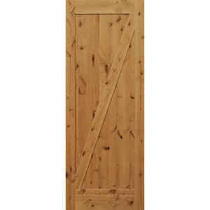 42 in. x 84 in. 1 Panel Z-Frame Clear Coat Finish Knotty Alder Wood Sliding Barn Door with Hardware Kit