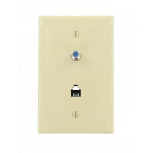 Midway 6P4C and F-Connector Telephone/Video Wall Jack, Ivory