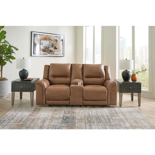 Trasimeno 79 in. Solid Leather Match 2-Seater Power Reclining Loveseat with USB Ports, Cup Holders and Console in Brown