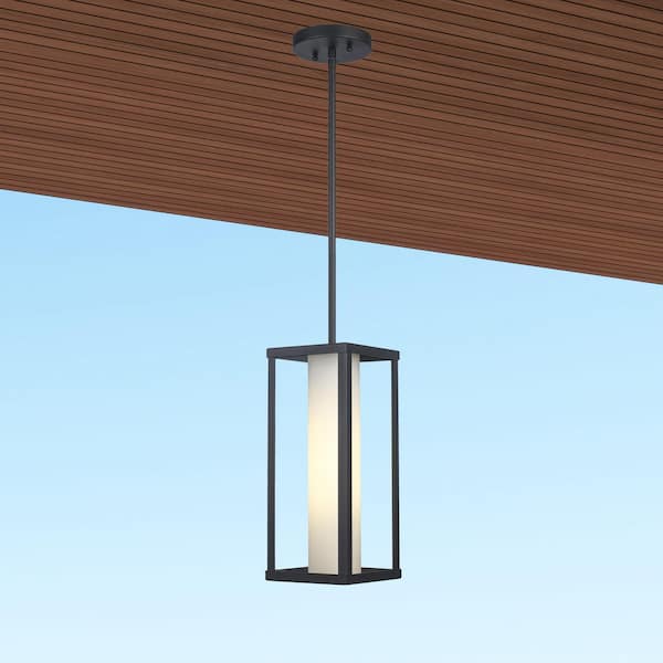 Bel Air Lighting Adler 1-Light Black Outdoor Pendant Light Fixture with Clear and Frosted Glass