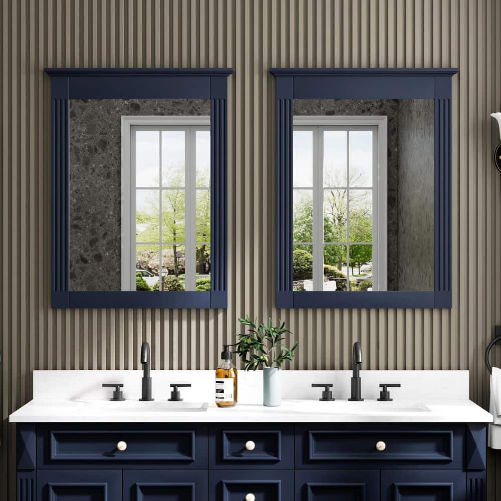 2-Piece 26 in. W x 33 in. H Medium Rectangular Solid Wood Framed Wall Bathroom Vanity Mirror in Navy Blue price history on PriceWatchPro
