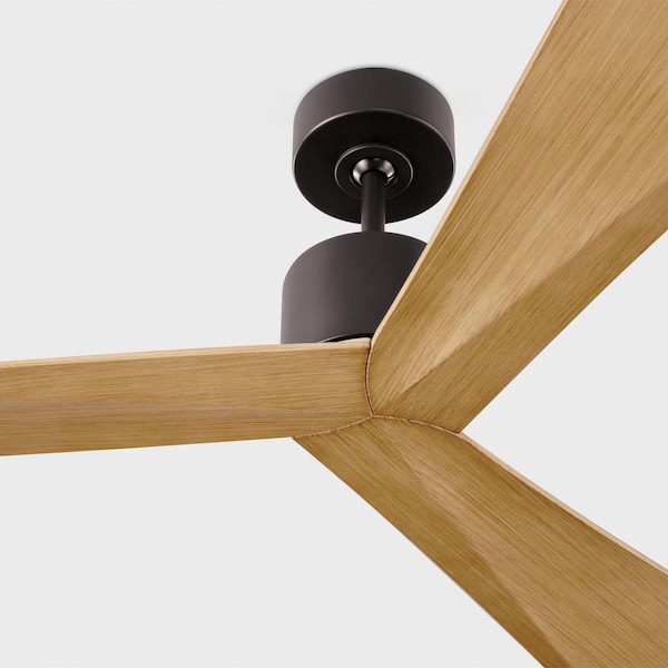 Generation Lighting - Fan Adler 52 in. Indoor/Outdoor Black Modern Standard Downrod Mount Ceiling Fan with Remote and Natural Honey Blades