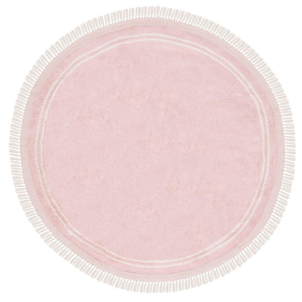 Pink Fringe Rug SAFAVIEH Easy Care 8 ft. x 8 ft. Pink/Ivory Machine Washable Solid ...