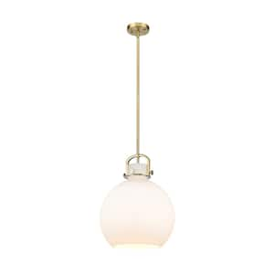 Newton Sphere 100-Watt 1 Light Brushed Brass Shaded Pendant Light with Frosted glass Frosted Glass Shade