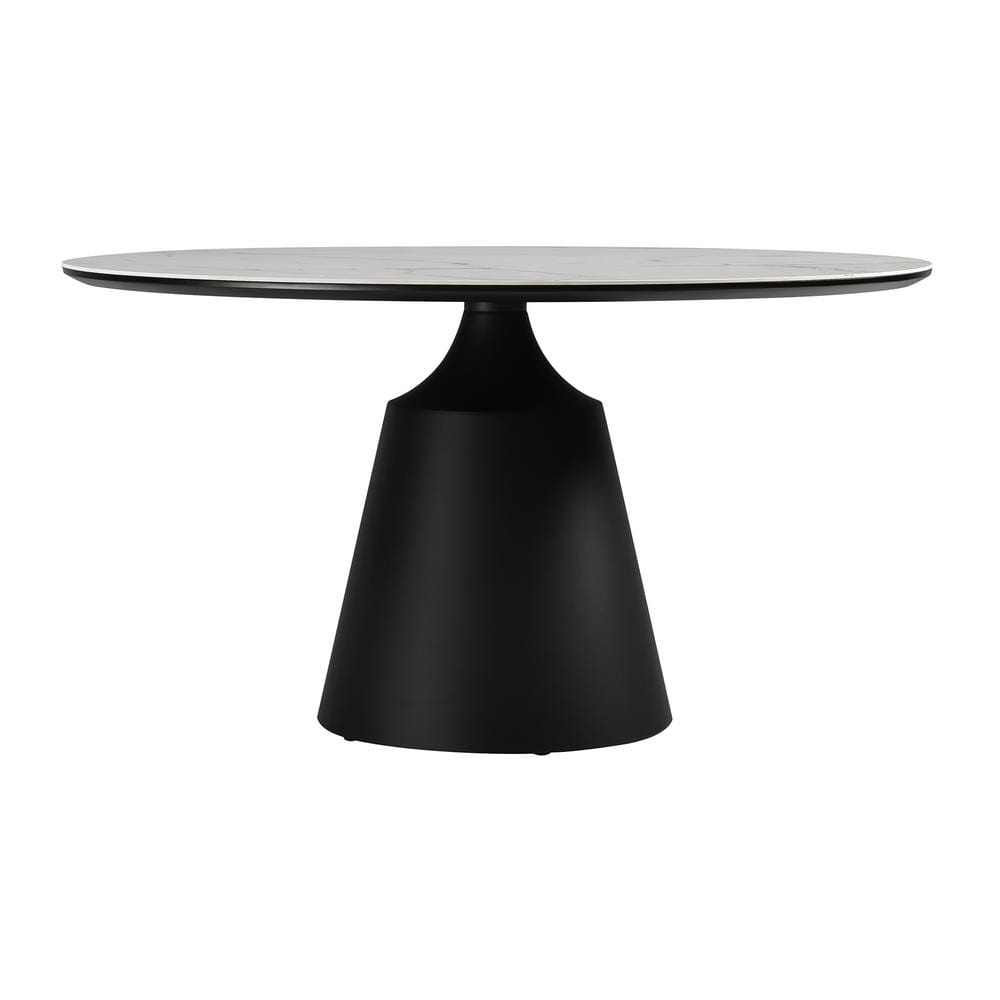 Knox Round Black Marble Top Dining Table with Pedestal Base