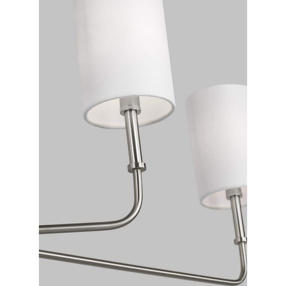 Brushed Nickel 6-Light Linear Chandelier with White Linen Shades