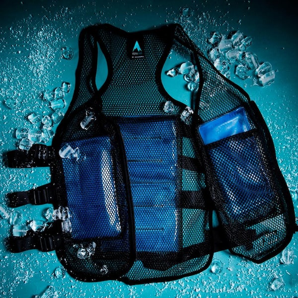ALPHACOOL Unisex 1-Size Black Frosty Mesh Ice Vest with Replacement Ice Packs