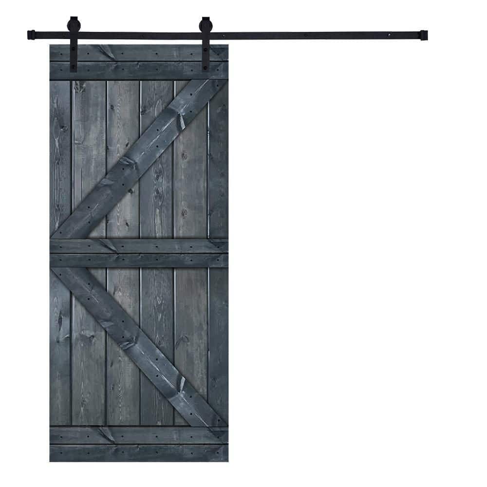AIOPOP HOME K-Bar Serie 30 in. x 84 in. Icy Gray Knotty Pine Wood DIY Sliding Barn Door with Hardware Kit, ICY GRAY STAINED -  KSTYLEG30IG