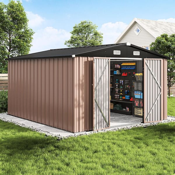 12 ft. W x 10 ft. D Metal Storage Shed with Floor Frame, Double Door, Air Vents (108 Sq. Ft.)