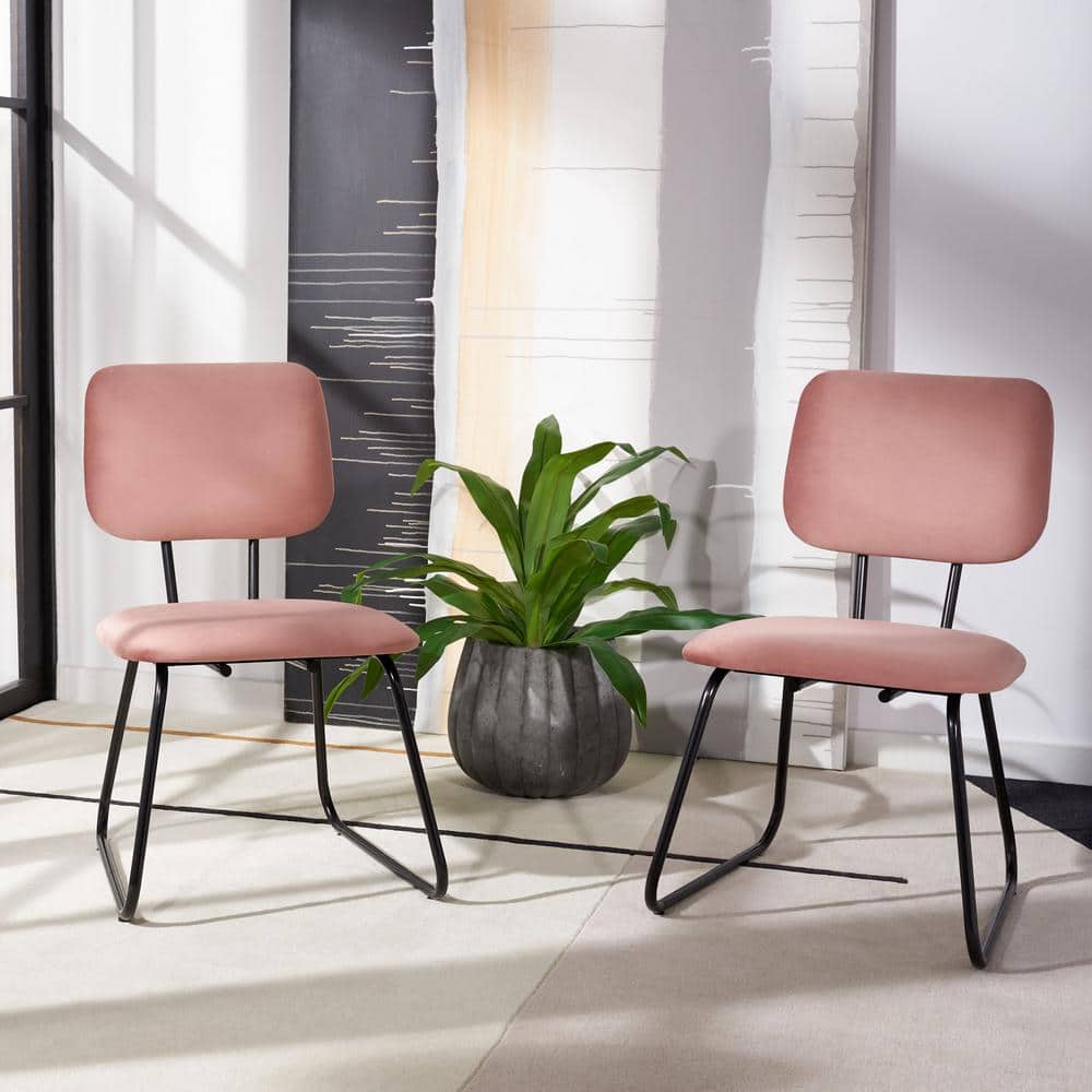 Chavelle Dusty Rose Velvet Upholstered Side Chair with Matte Black Frame