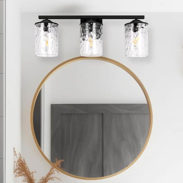 24 in. 3-Light Matte Black Modern Vanity Light with Clear Glass Shade, Dimmable Damp Rated for Bathroom or Mirror