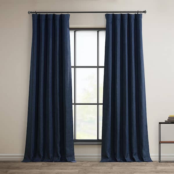 Exclusive Fabrics & Furnishings Indigo Solid Rod Pocket Room Darkening Curtain - 50 in. W x 84 in. L (1 Panel)