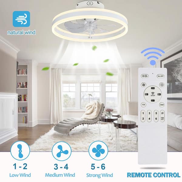 20 in. Integrated LED Indoor White Low Profile Ceiling Fan with Lights,  Flush Mount Smart App Remote Control Ceiling Fan