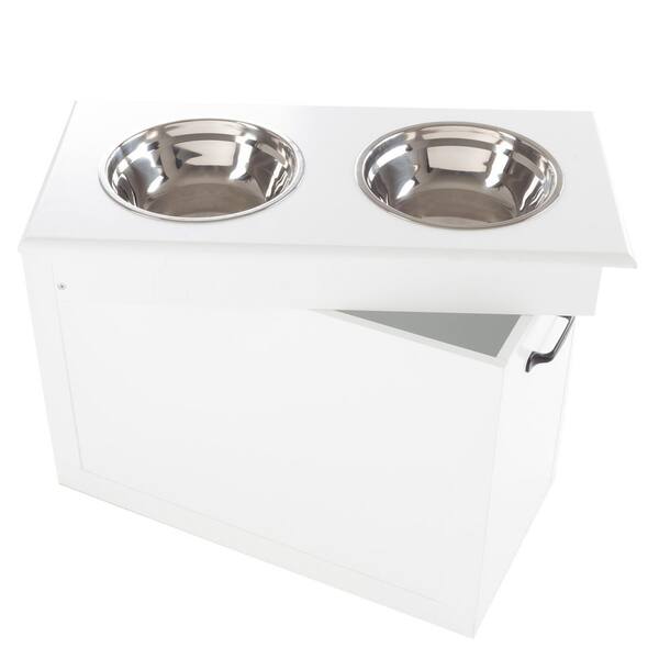 Gymax Pet Feeding Station Furniture w/ Double Pull Out Dog Bowl Food  Cabinet White