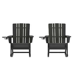 Black Plastic Outdoor Rocking Chair in Black (Set of 2)