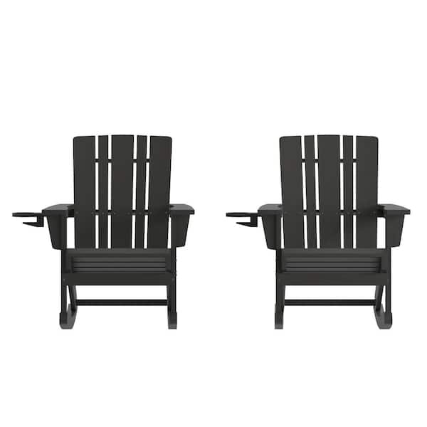 Carnegy Avenue Black Plastic Outdoor Rocking Chair in Black (Set of 2)