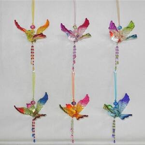 5 in. Hanging Acrylic Chickadee Ornaments with Beaded Tassels in 6 Assorted Colors