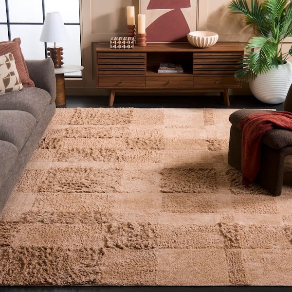 Easy Care 8 ft. x 10 ft. Beige High-Low Solid Checkered Washable Area Rug