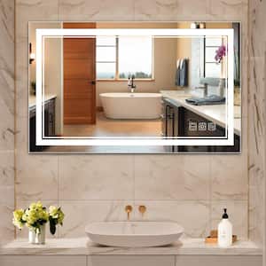 28 in. W x 20 in. H Rectangular Frameless Wall Mounted Bathroom Vanity Mirror in Silver with LED Light and Anti-Fog