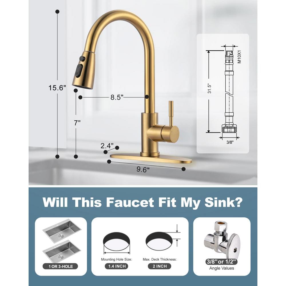 Gold Stainless Steel Touchless Pull-Down Kitchen Faucet with Spray