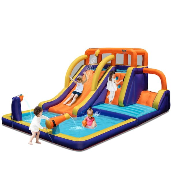 Costway Inflatable Waterslide 4-in-1 Kids Bounce Castle Bounce House with Splash Pool (Without Blower)