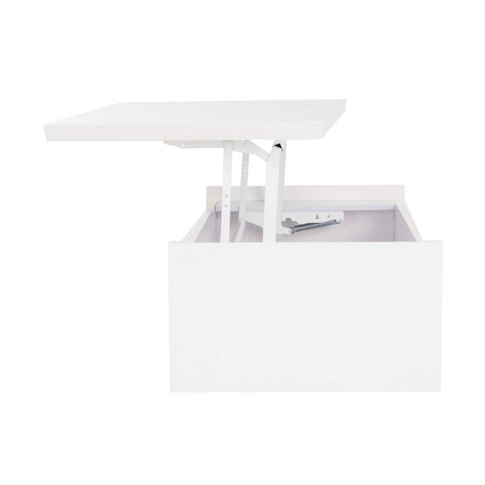 White Rectangular Wood Lift-Top Coffee Table with Storage