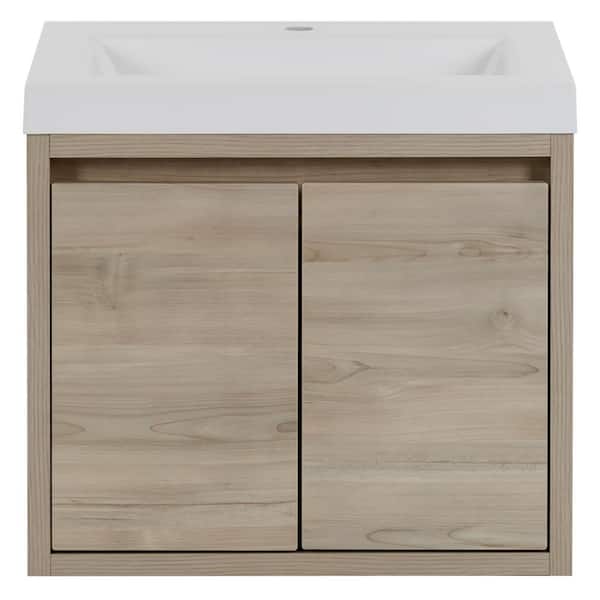 Millhaven 25 in. Single Sink Sable Floating Bath Vanity with White Cultured Marble Top (Assembled)