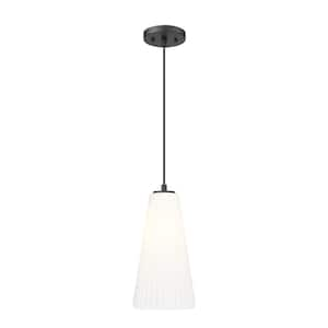 Farrell 60-Watt 1-Light Matte Black Pendant-Light with White Glass shade, no bulbs included