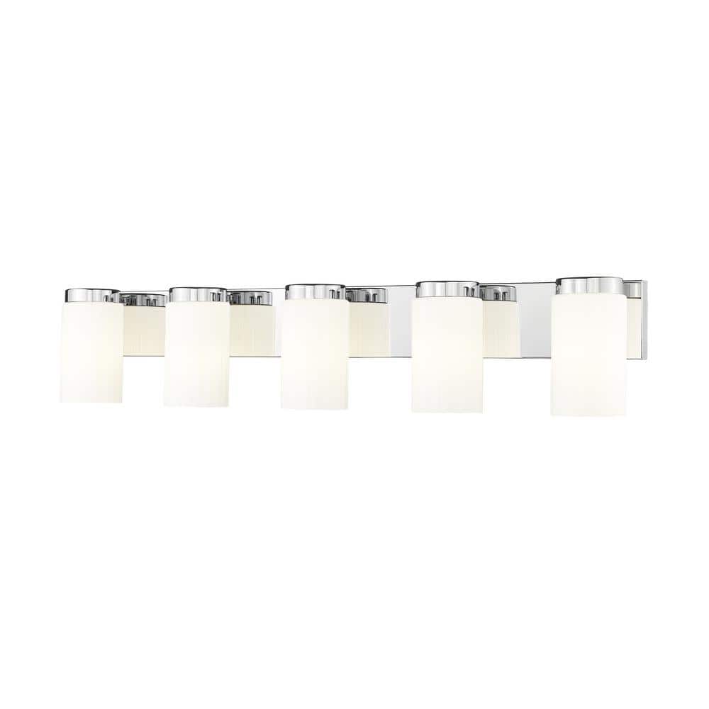 Burk 38 in. 5-Light Chrome Vanity-Light with Matte Opal Glass Shade