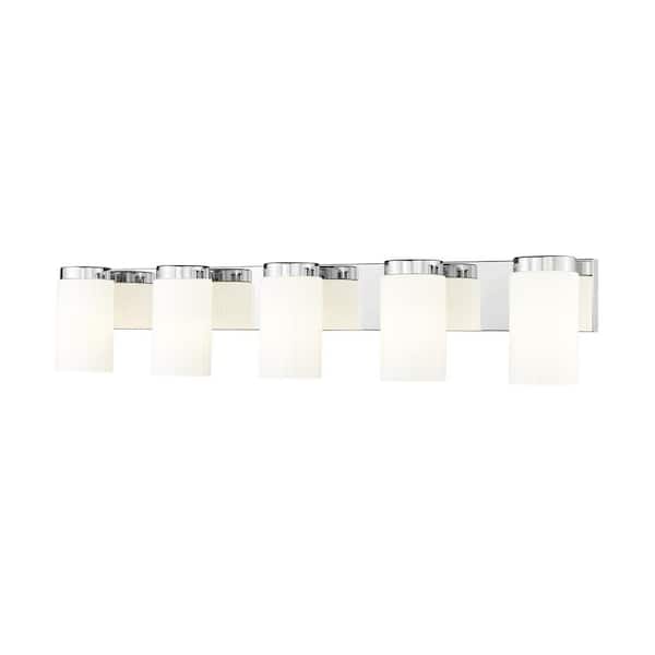 Unbranded Burk 38 in. 5-Light Chrome Vanity-Light with Matte Opal Glass Shade
