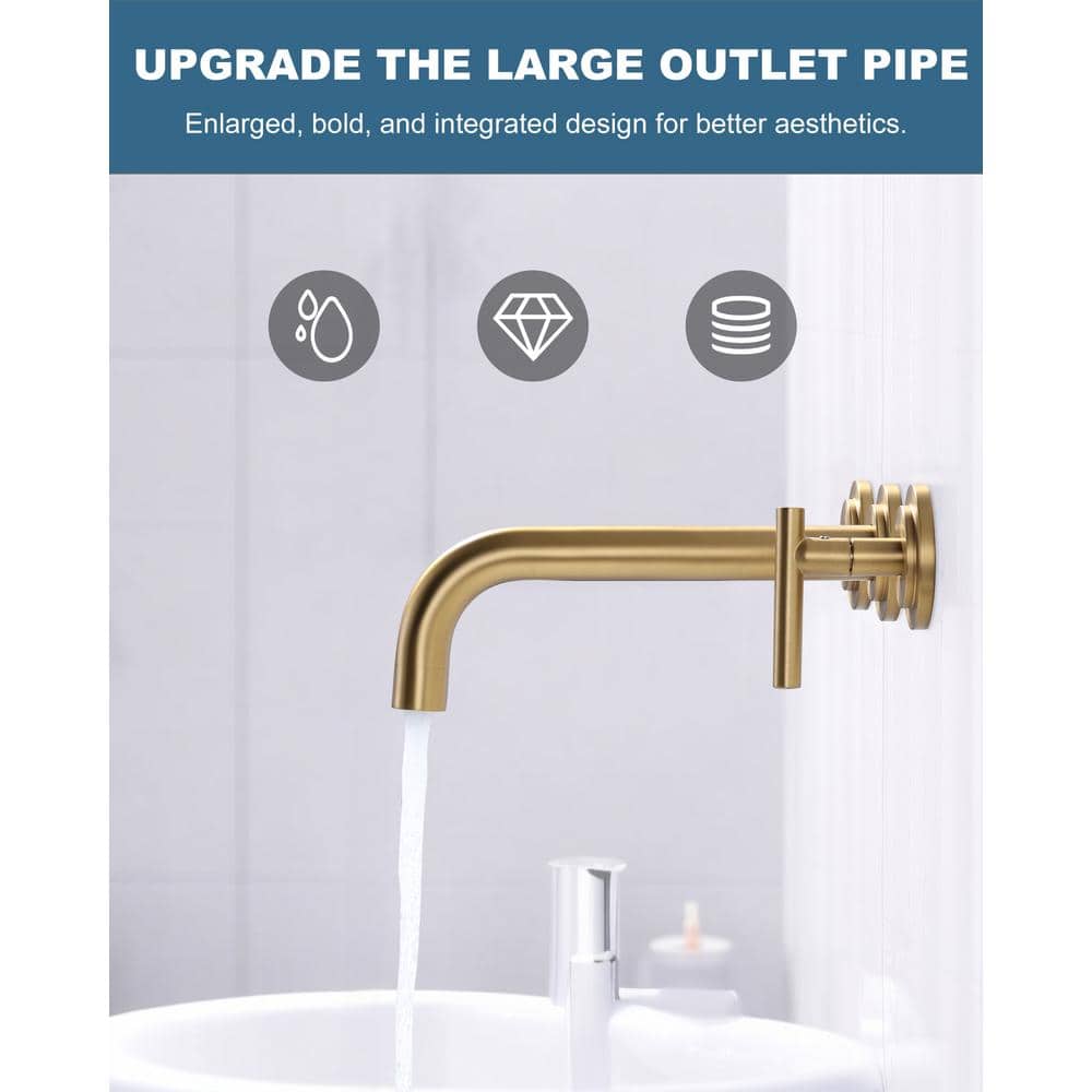 Brushed Gold Wall Mount Double Handle Tub Faucet