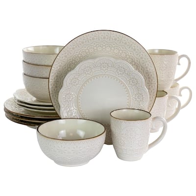 16-Piece Contessa Embossed Ivory Stoneware Dinnerware Set (Service for 4)