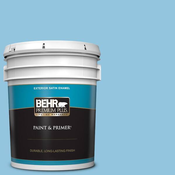 BEHR PREMIUM PLUS 5 gal. #550D-4 Caribbean Coast Satin Enamel Exterior Paint & Primer