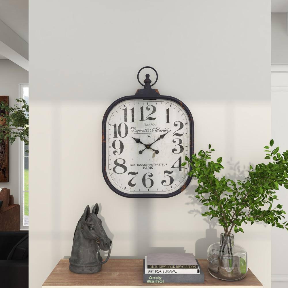Vintage Black Metal Distressed Pocket Watch Style Wall Clock