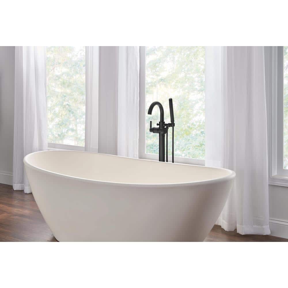 Matte Black Brass Floor Mounted Tub Filler with Handshower