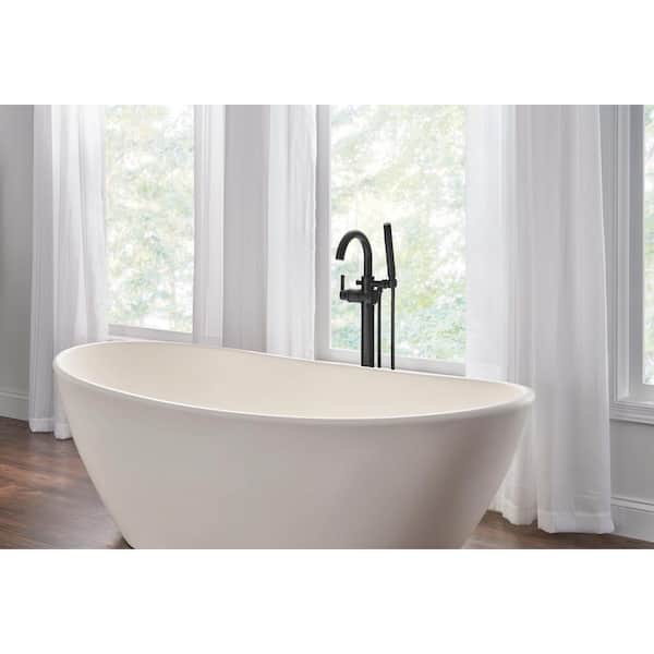 Trinsic 1-Handle Floor-Mount Roman Tub Faucet Trim Kit with Hand Shower in Matte Black (Valve Not Included)
